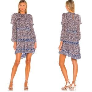 Saylor Talley Dress Vintage Floral Metallic Threads Tiered Skirt Romantic Style